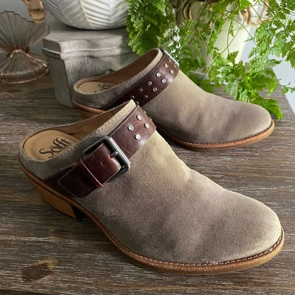 ✨Sofft Adena Slip On Backless Bootie Block Heel Mules Clogs Taupe Suede Sz 8.5 M - Picture 5 of 12